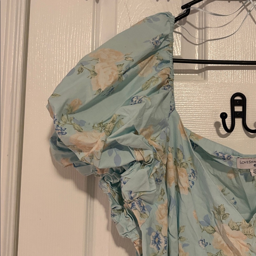 Love Shack Fancy X Target Estelle Blue Floral Puff Sleeve Midi Dress Size 22W - Picture 3 of 11